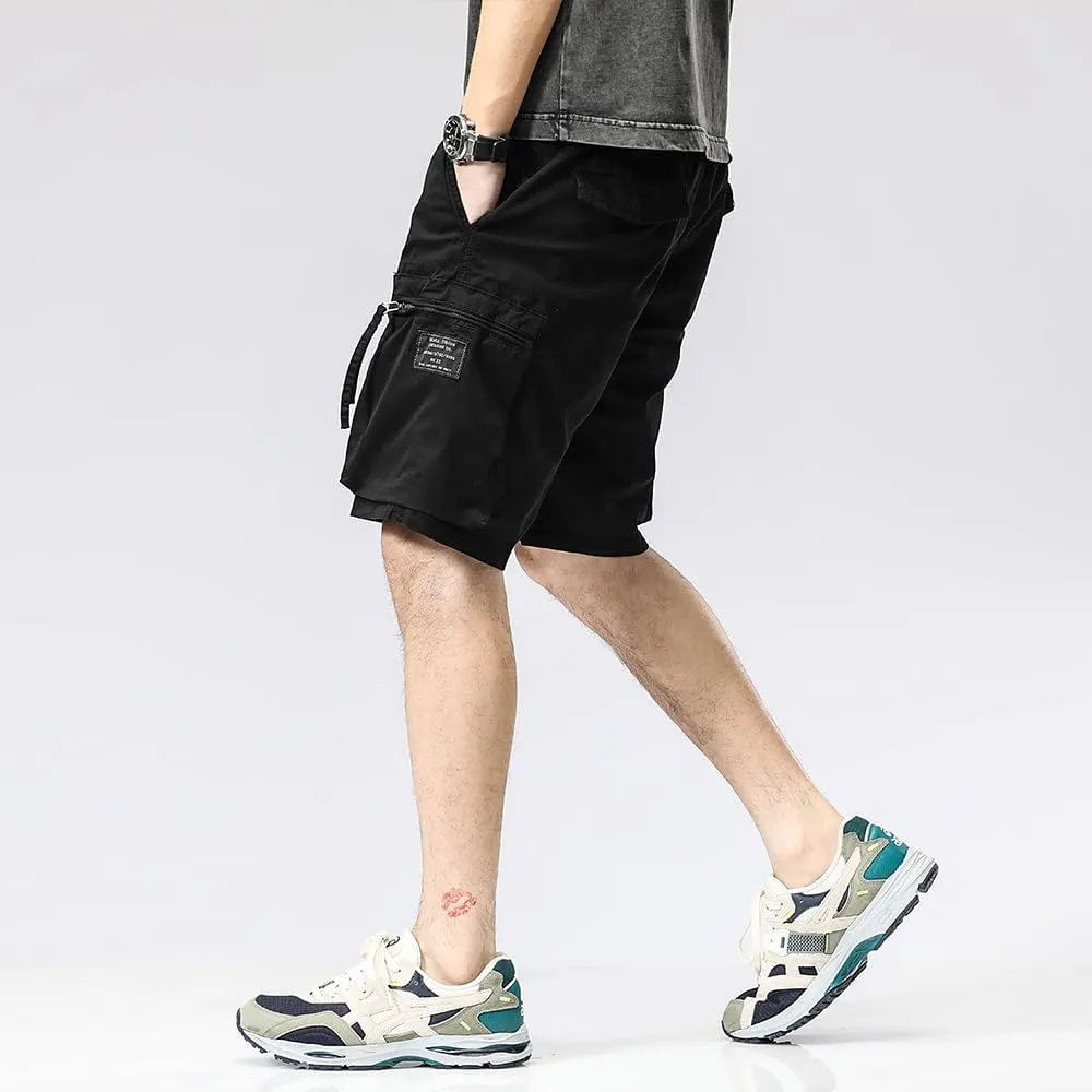 Men's Zipper Pockets Cargo Shorts Summer Solid Breathable Cotton Work Shorts