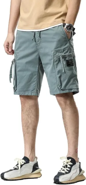 Men's Zipper Pockets Cargo Shorts Summer Solid Breathable Cotton Work Shorts