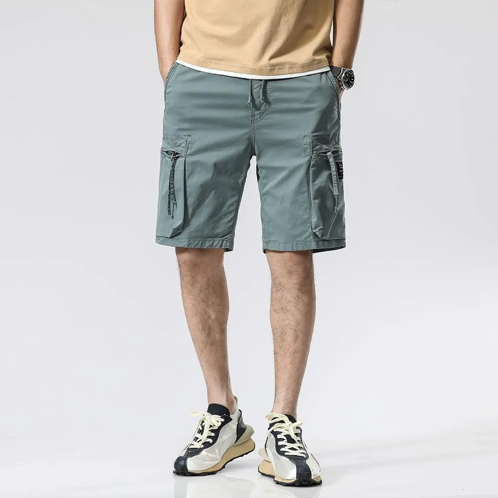 Men's Zipper Pockets Cargo Shorts Summer Solid Breathable Cotton Work Shorts