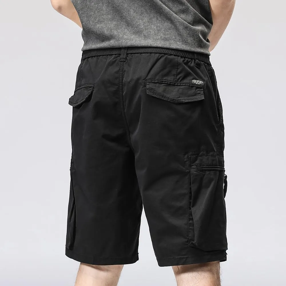 Men's Zipper Pockets Cargo Shorts Summer Solid Breathable Cotton Work Shorts