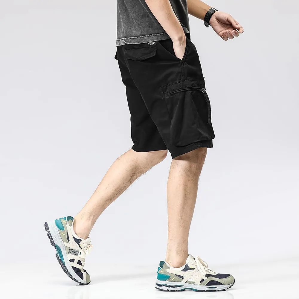 Men's Zipper Pockets Cargo Shorts Summer Solid Breathable Cotton Work Shorts