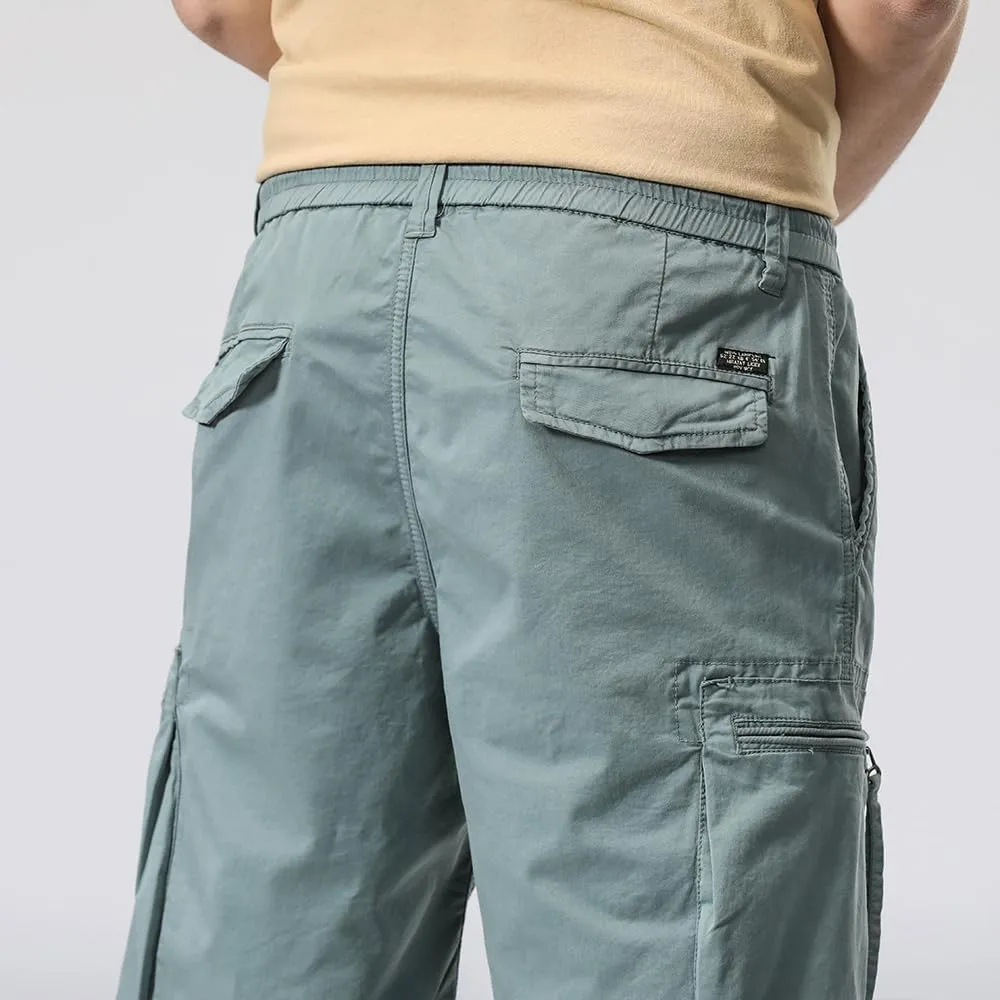 Men's Zipper Pockets Cargo Shorts Summer Solid Breathable Cotton Work Shorts