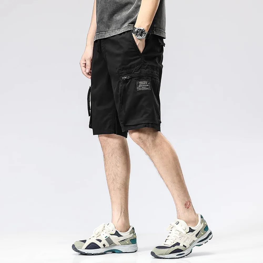 Men's Zipper Pockets Cargo Shorts Summer Solid Breathable Cotton Work Shorts