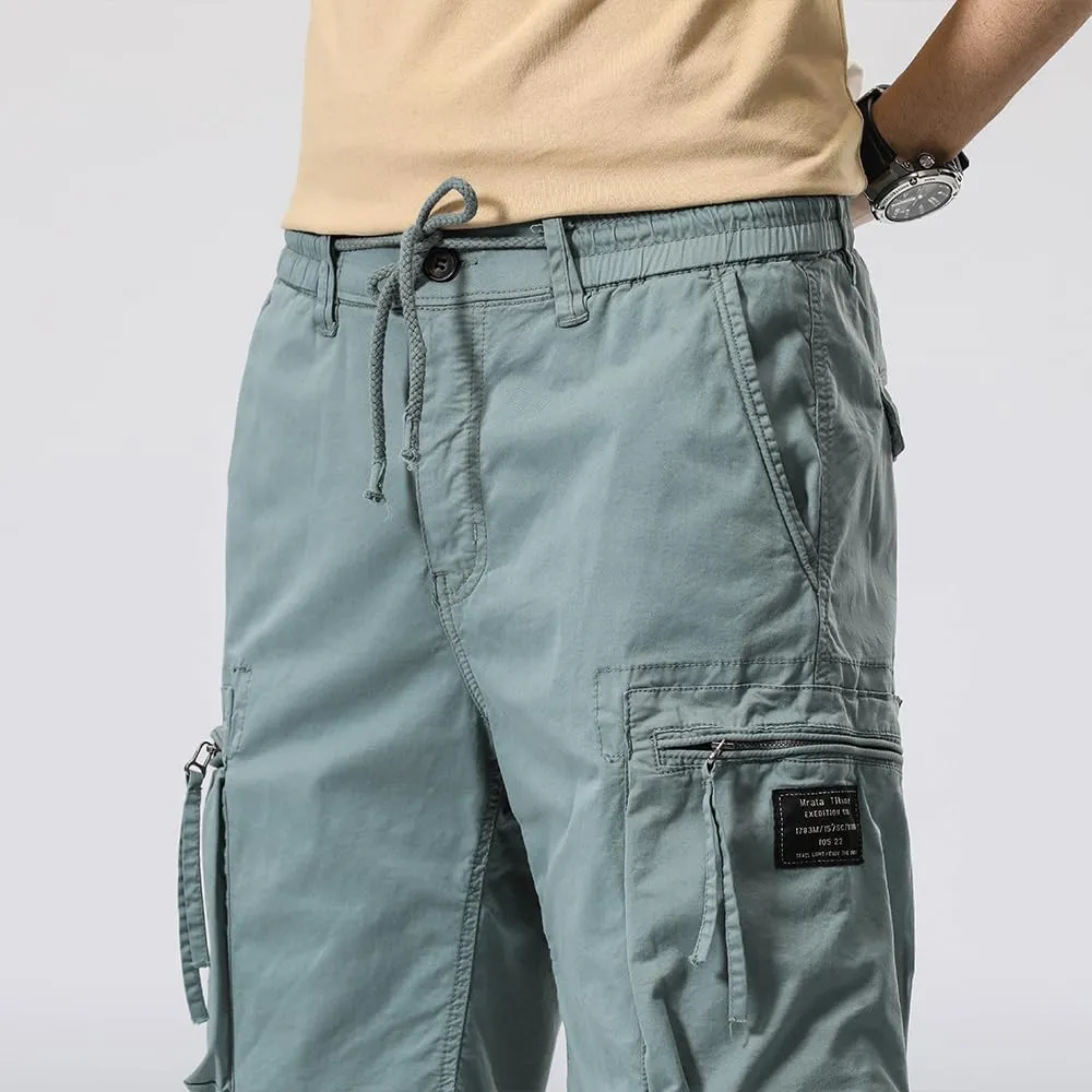 Men's Zipper Pockets Cargo Shorts Summer Solid Breathable Cotton Work Shorts