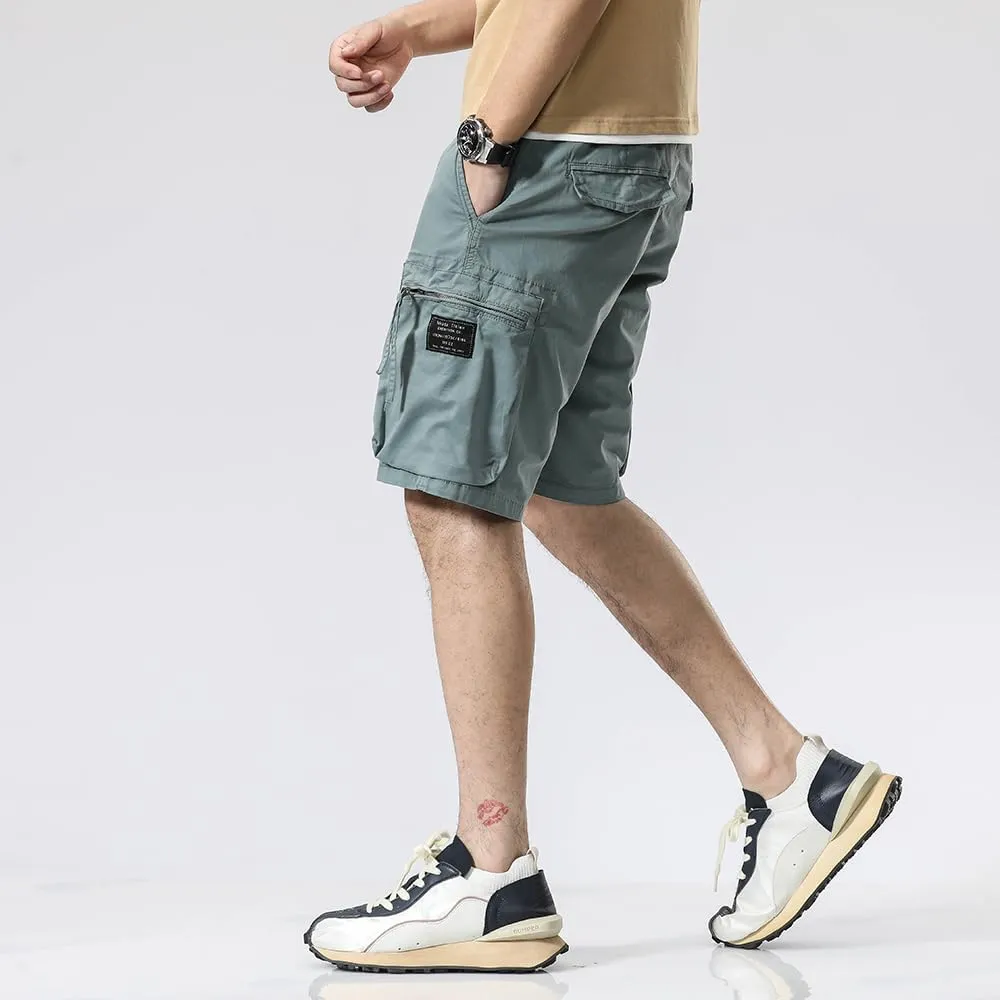 Men's Zipper Pockets Cargo Shorts Summer Solid Breathable Cotton Work Shorts