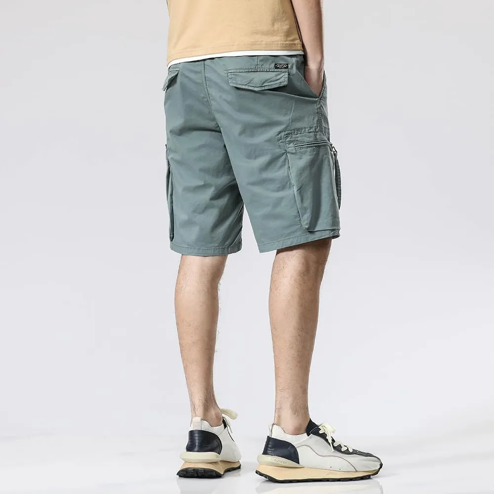 Men's Zipper Pockets Cargo Shorts Summer Solid Breathable Cotton Work Shorts