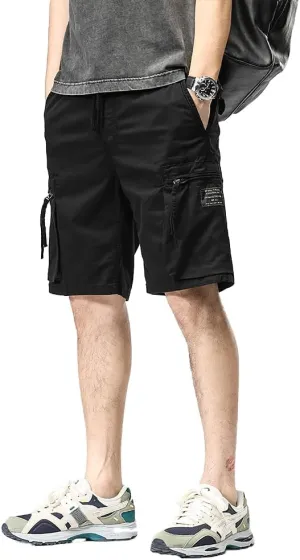 Men's Zipper Pockets Cargo Shorts Summer Solid Breathable Cotton Work Shorts