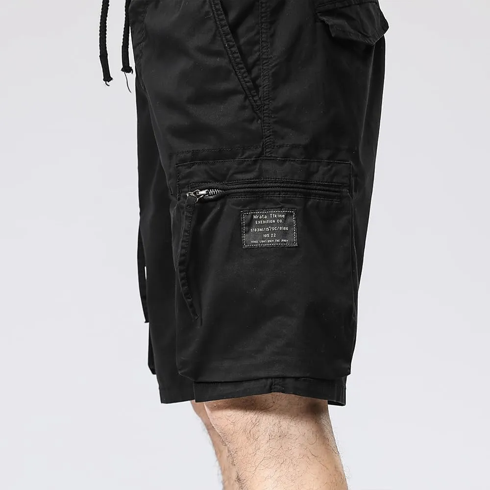 Men's Zipper Pockets Cargo Shorts Summer Solid Breathable Cotton Work Shorts