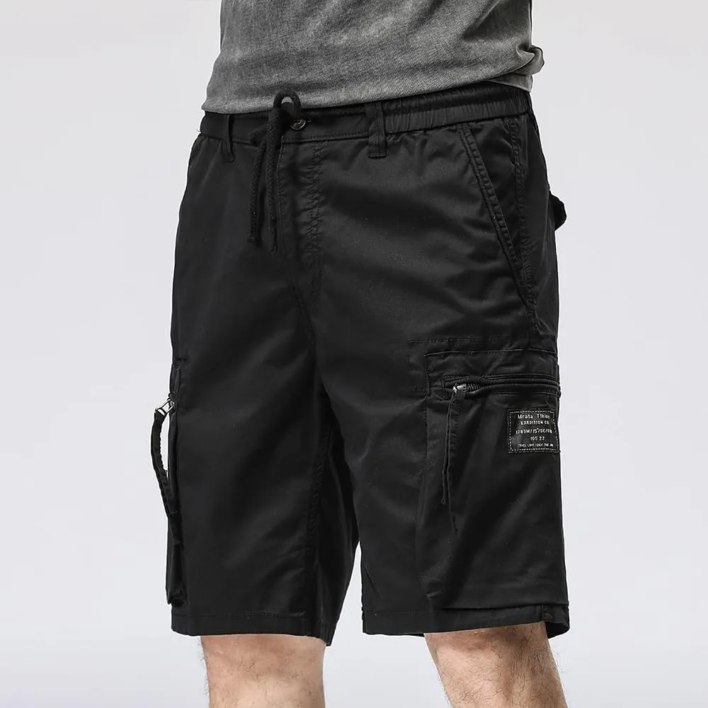 Men's Zipper Pockets Cargo Shorts Summer Solid Breathable Cotton Work Shorts