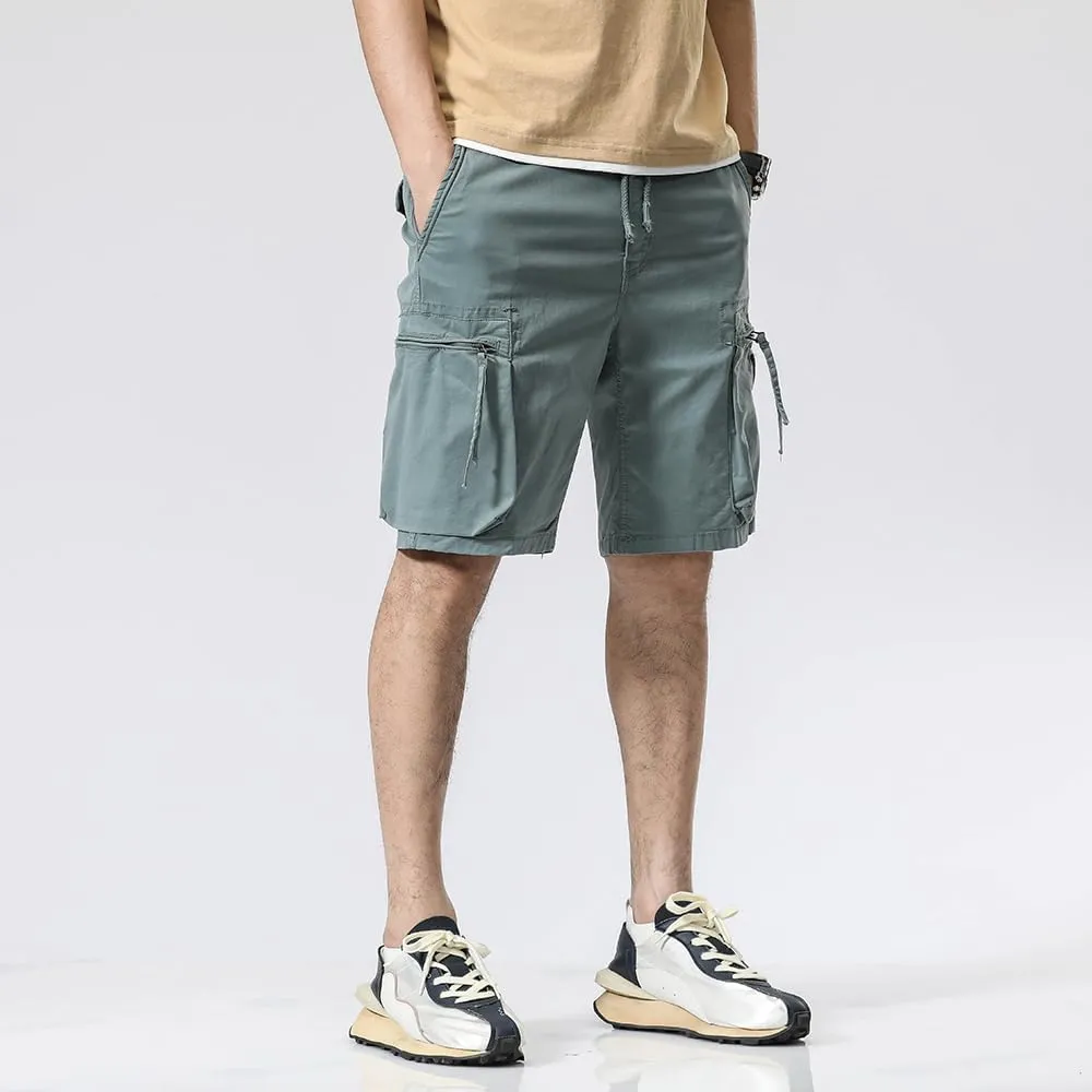 Men's Zipper Pockets Cargo Shorts Summer Solid Breathable Cotton Work Shorts