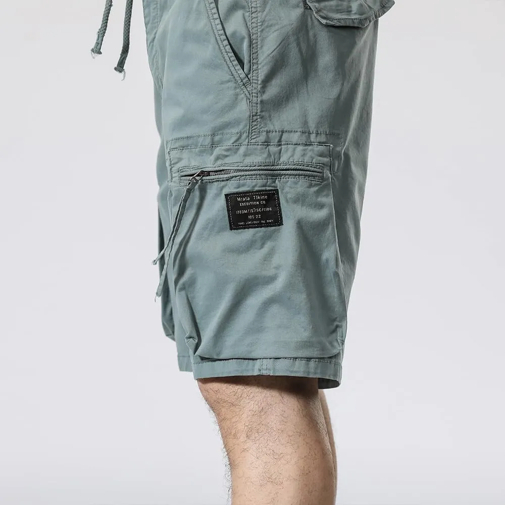 Men's Zipper Pockets Cargo Shorts Summer Solid Breathable Cotton Work Shorts