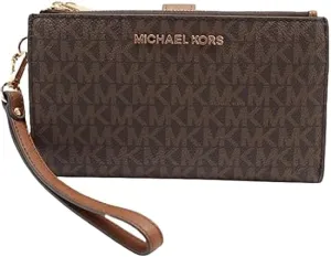 Michael Michael Kors Women's Jet Set Travel Signature Logo Smartphone Double Zip Wristlet Wallet Brown
