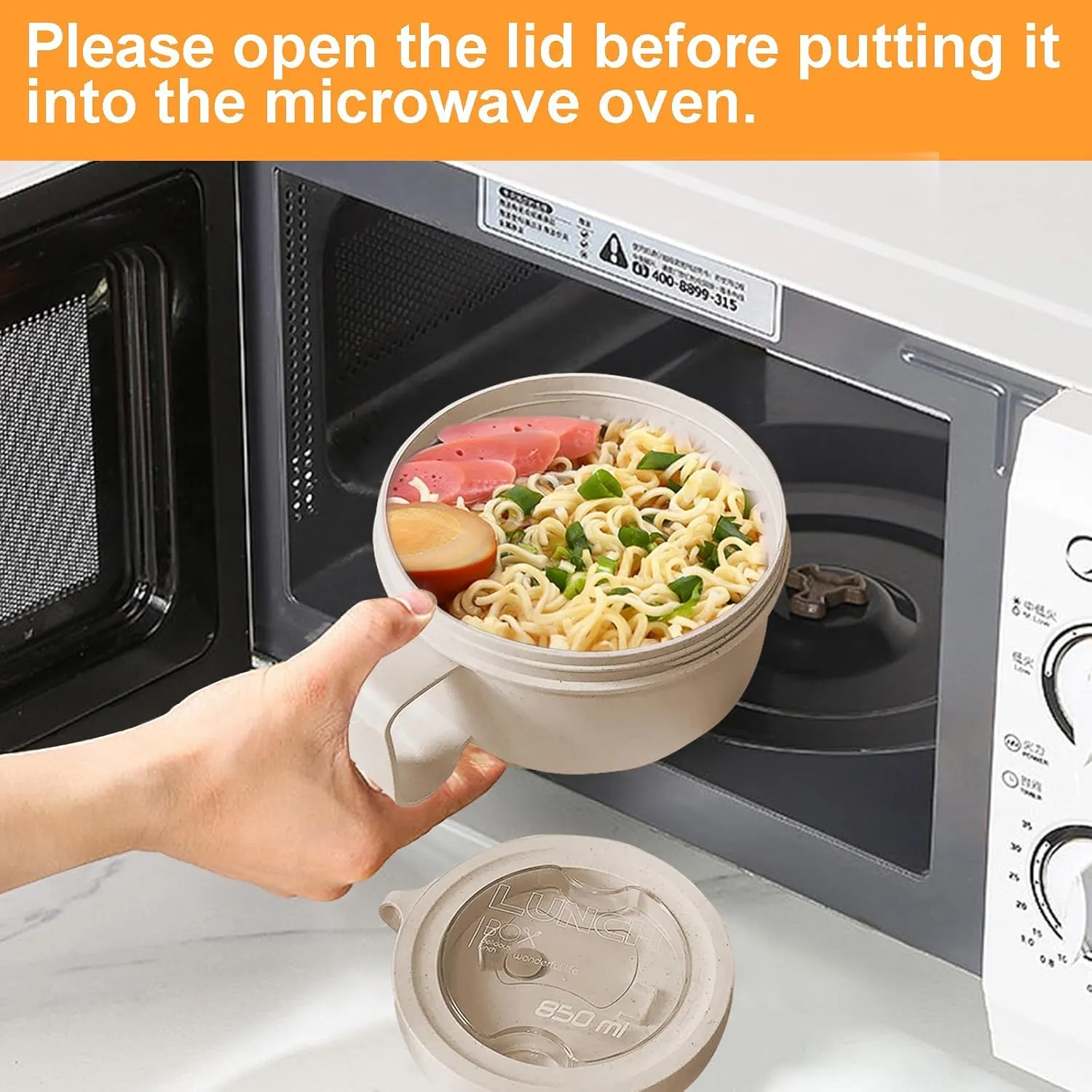 Microwave Soup Mugs with Lids,28.7oz Microwave Ramen Bowl with Lid,Improved Easy-Grip Design for On-the-Go - Holds Soup, Rice, Cereal & More - BPA-Free(Beige)