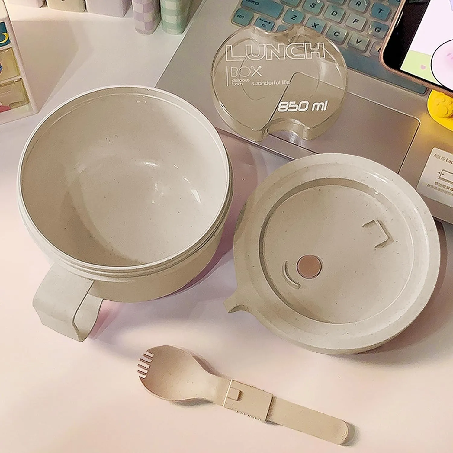 Microwave Soup Mugs with Lids,28.7oz Microwave Ramen Bowl with Lid,Improved Easy-Grip Design for On-the-Go - Holds Soup, Rice, Cereal & More - BPA-Free(Beige)