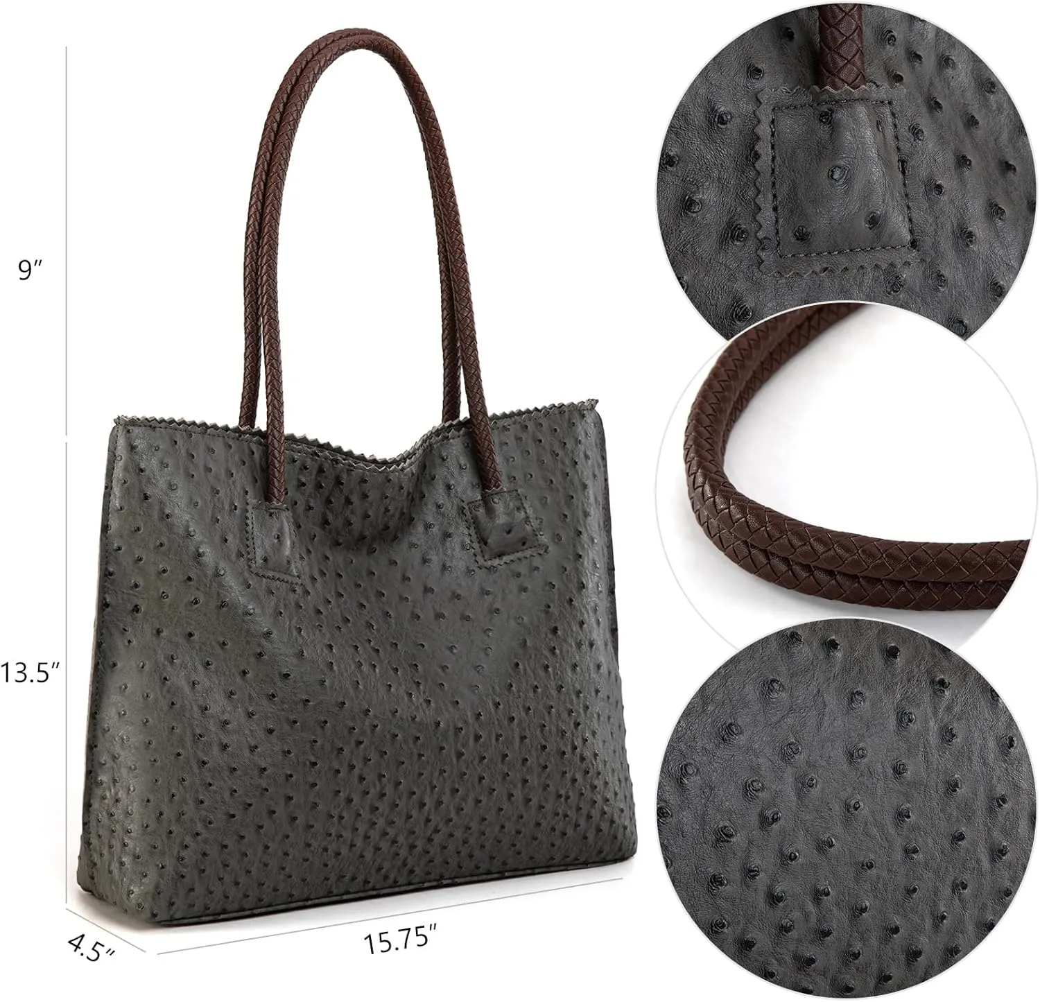 Milan Chiva Tote Bag for Women with Zipper Large Ostrich Vegan Leather Shoulder Purses and Handbags