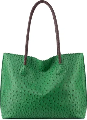 Milan Chiva Tote Bag for Women with Zipper Large Ostrich Vegan Leather Shoulder Purses and Handbags