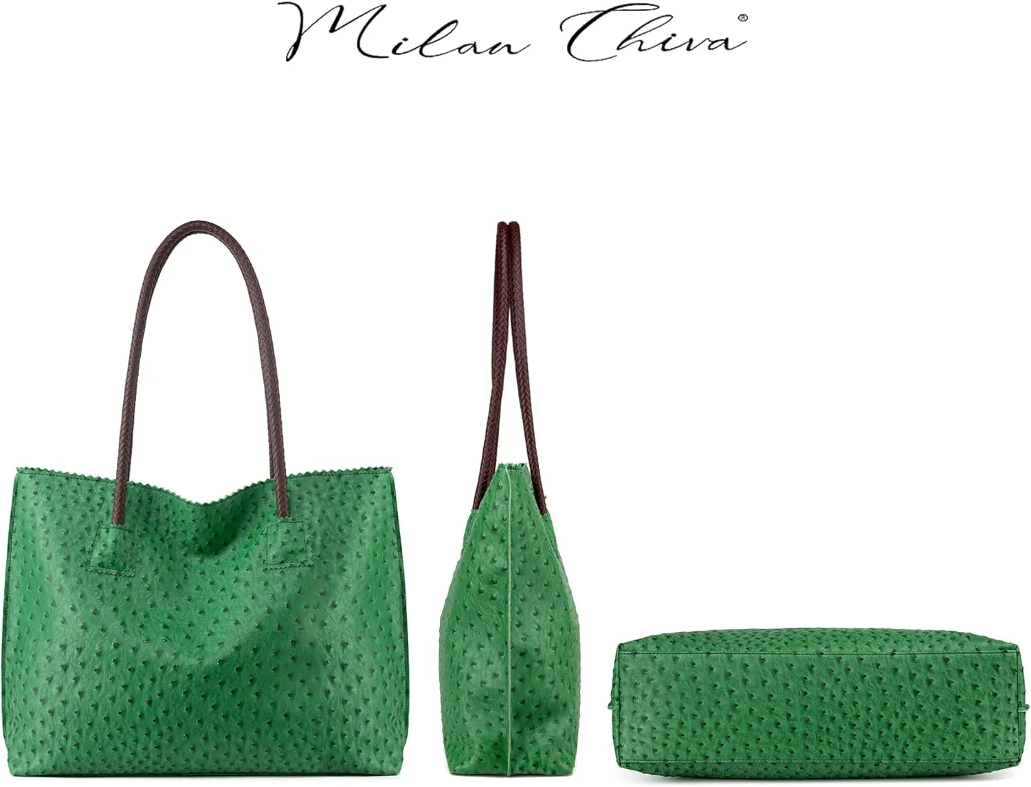 Milan Chiva Tote Bag for Women with Zipper Large Ostrich Vegan Leather Shoulder Purses and Handbags