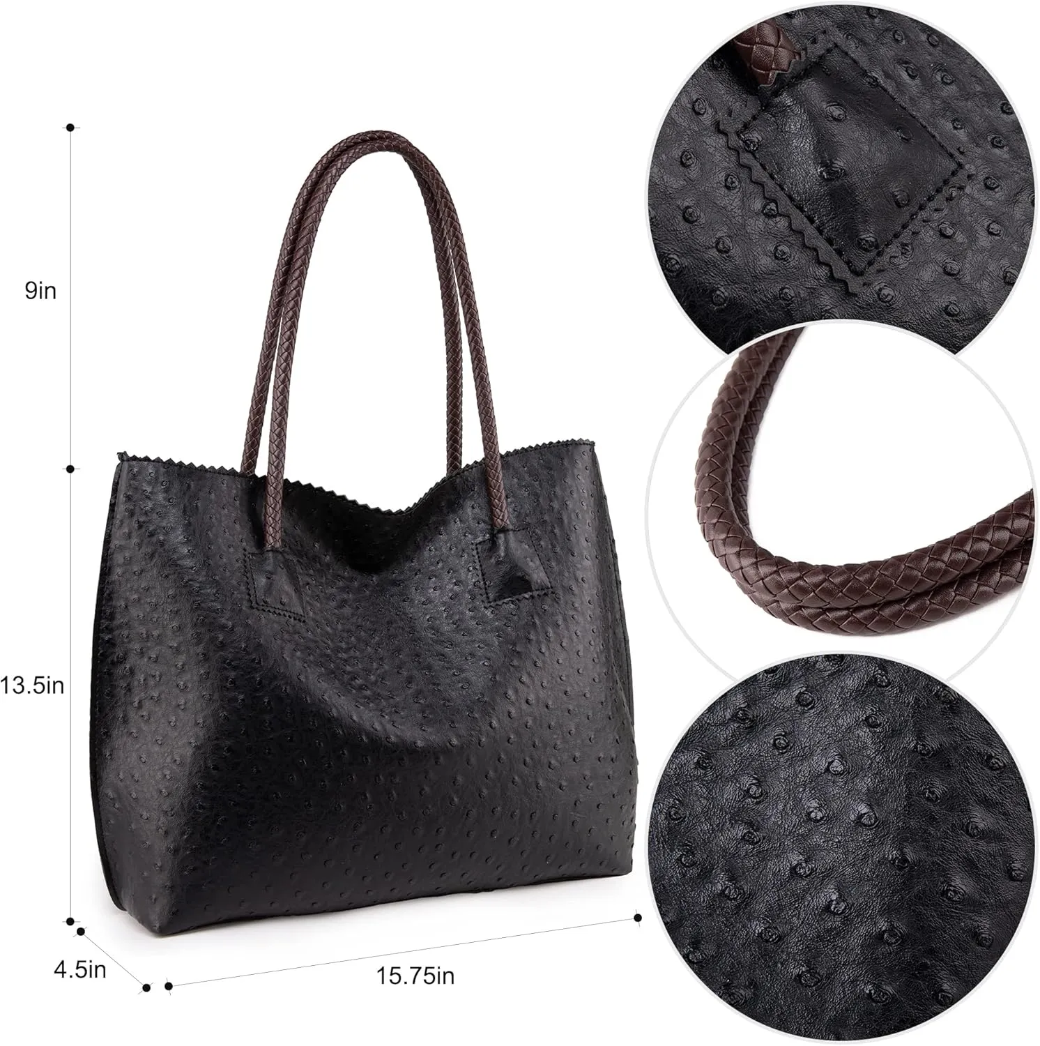Milan Chiva Tote Bag for Women with Zipper Large Ostrich Vegan Leather Shoulder Purses and Handbags