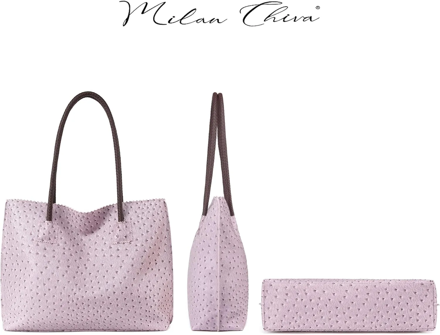 Milan Chiva Tote Bag for Women with Zipper Large Ostrich Vegan Leather Shoulder Purses and Handbags