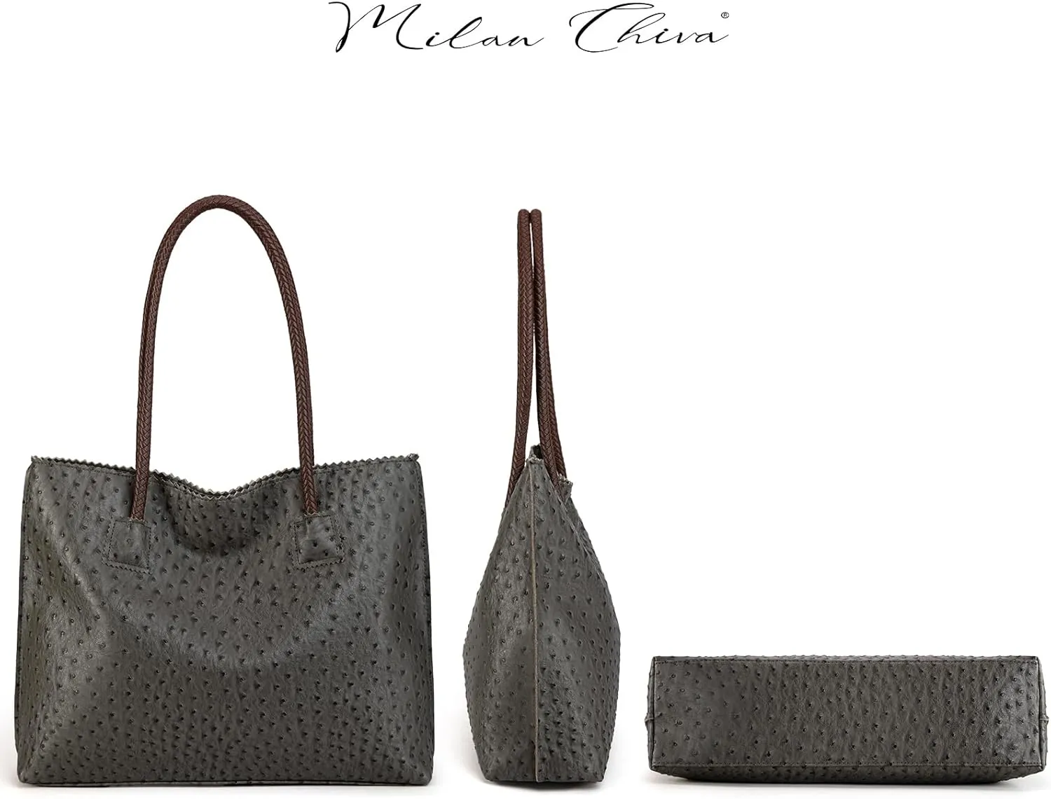 Milan Chiva Tote Bag for Women with Zipper Large Ostrich Vegan Leather Shoulder Purses and Handbags