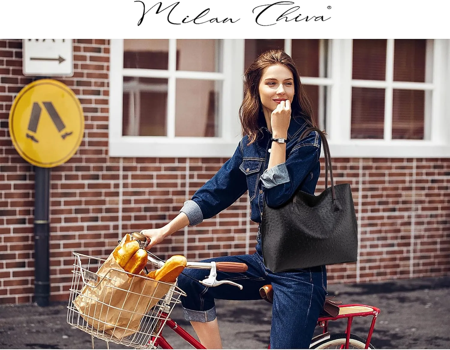 Milan Chiva Tote Bag for Women with Zipper Large Ostrich Vegan Leather Shoulder Purses and Handbags
