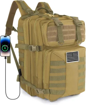Military Tactical Backpack - 45L Large Assault Tactical Backpacks Molle Hiking Pack 3 Days Bug Out Bag - Waterproof Army Rucksack Tactical Gear for Camping/Traveling/Gym/Fishing-Khaki