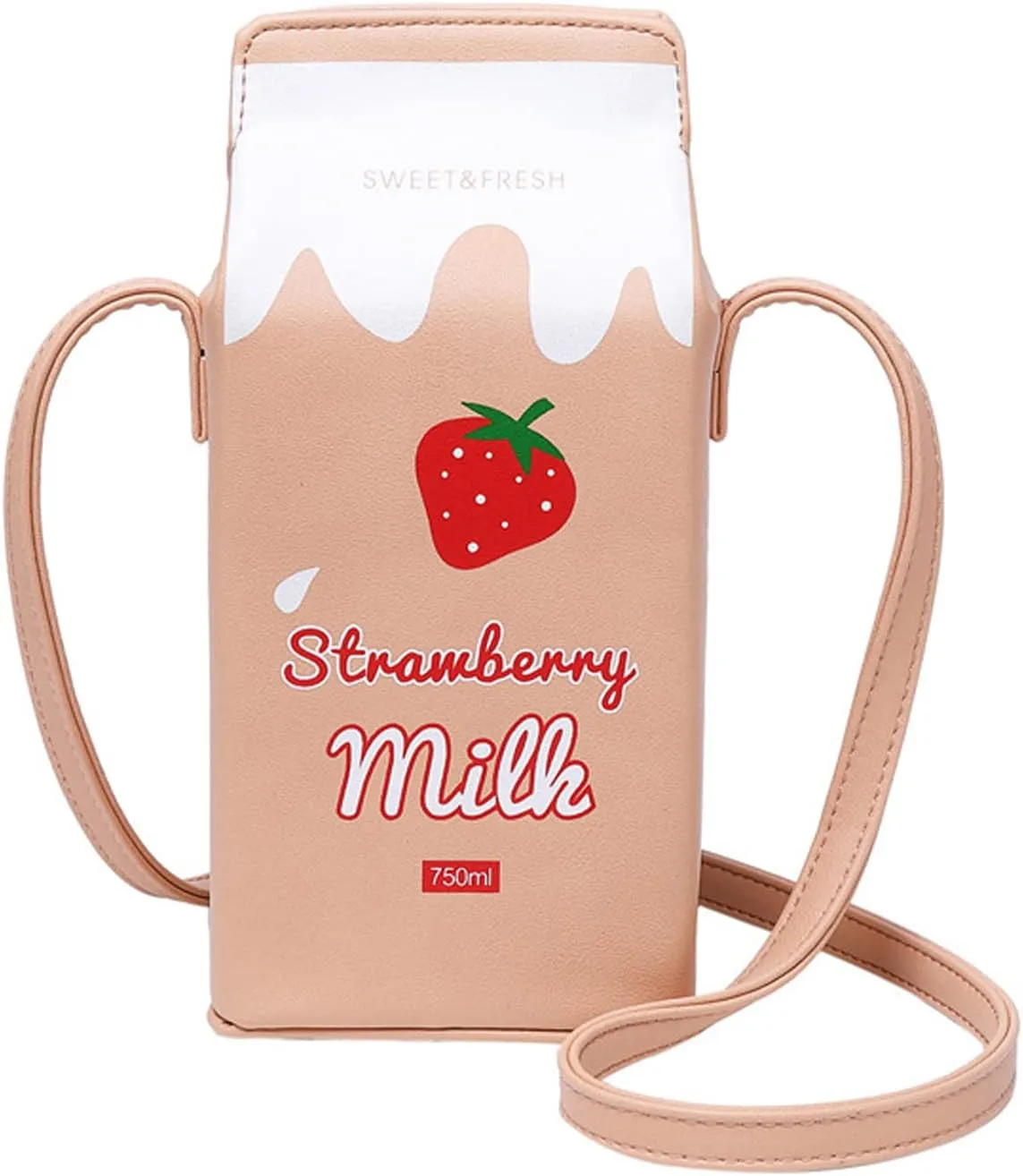 Milk Box Cross Body Shoulder Bag Phone Wallet for Women, Cute Fruits Banana Strawberry Fashion Casual Printed Purse