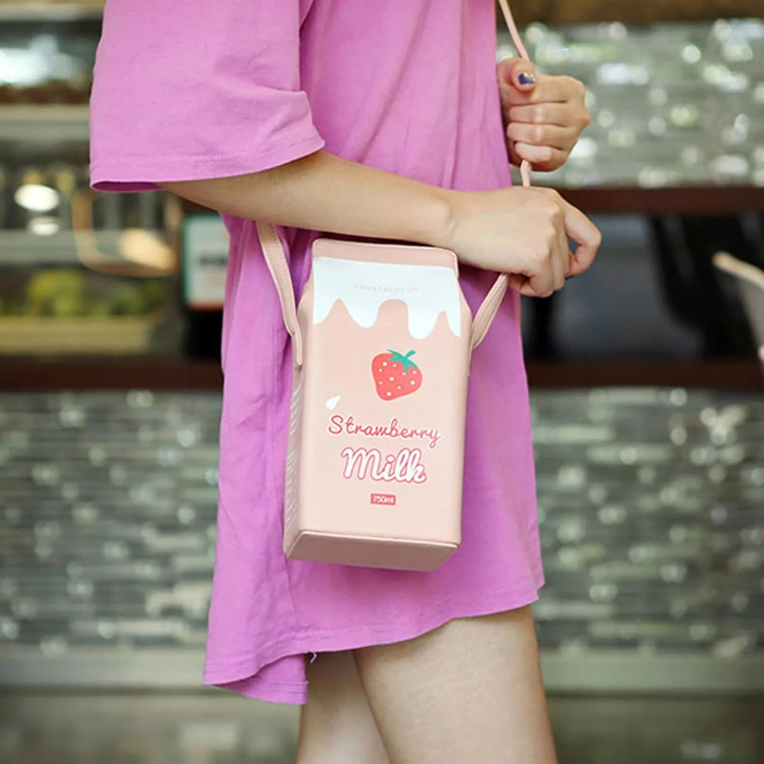 Milk Box Cross Body Shoulder Bag Phone Wallet for Women, Cute Fruits Banana Strawberry Fashion Casual Printed Purse