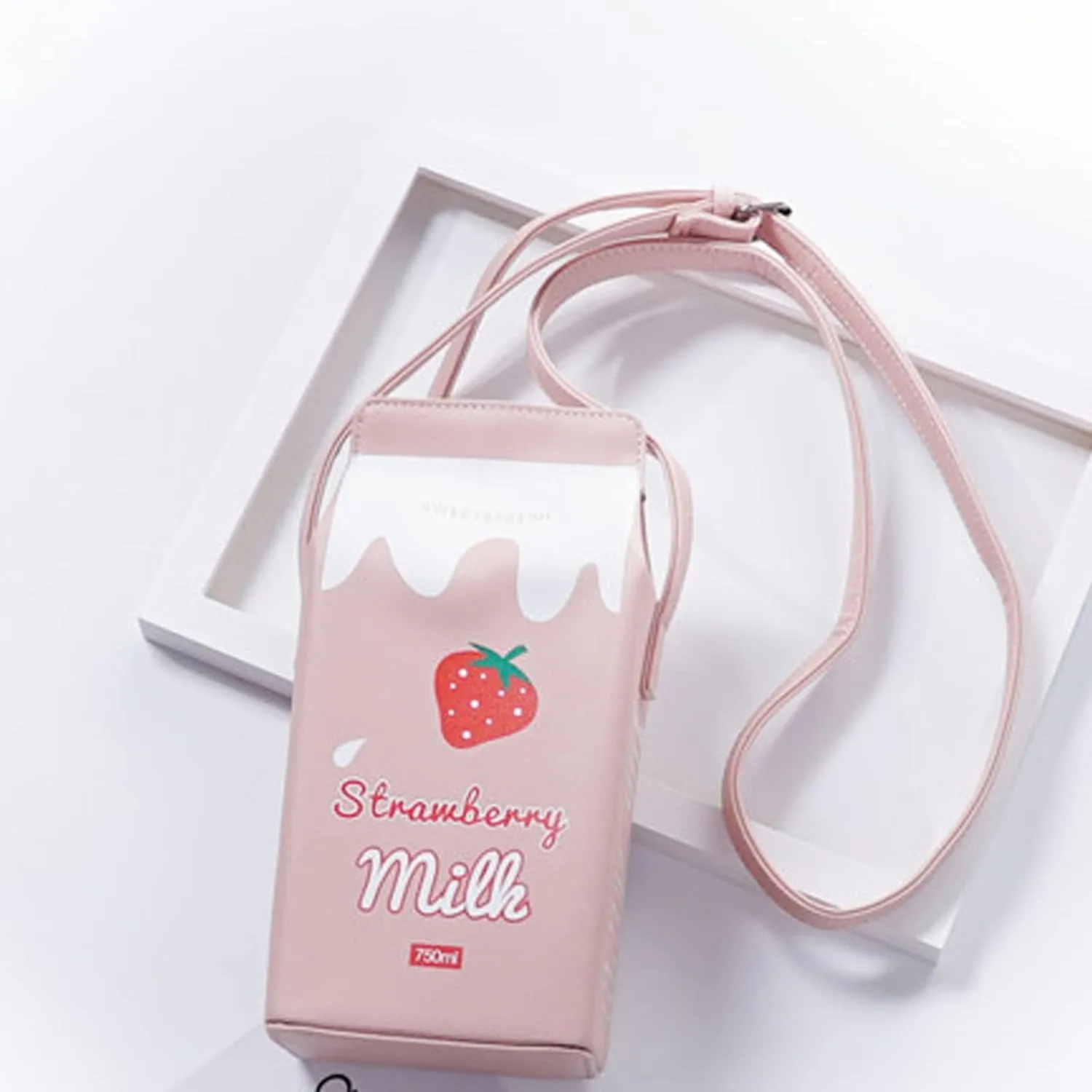 Milk Box Cross Body Shoulder Bag Phone Wallet for Women, Cute Fruits Banana Strawberry Fashion Casual Printed Purse