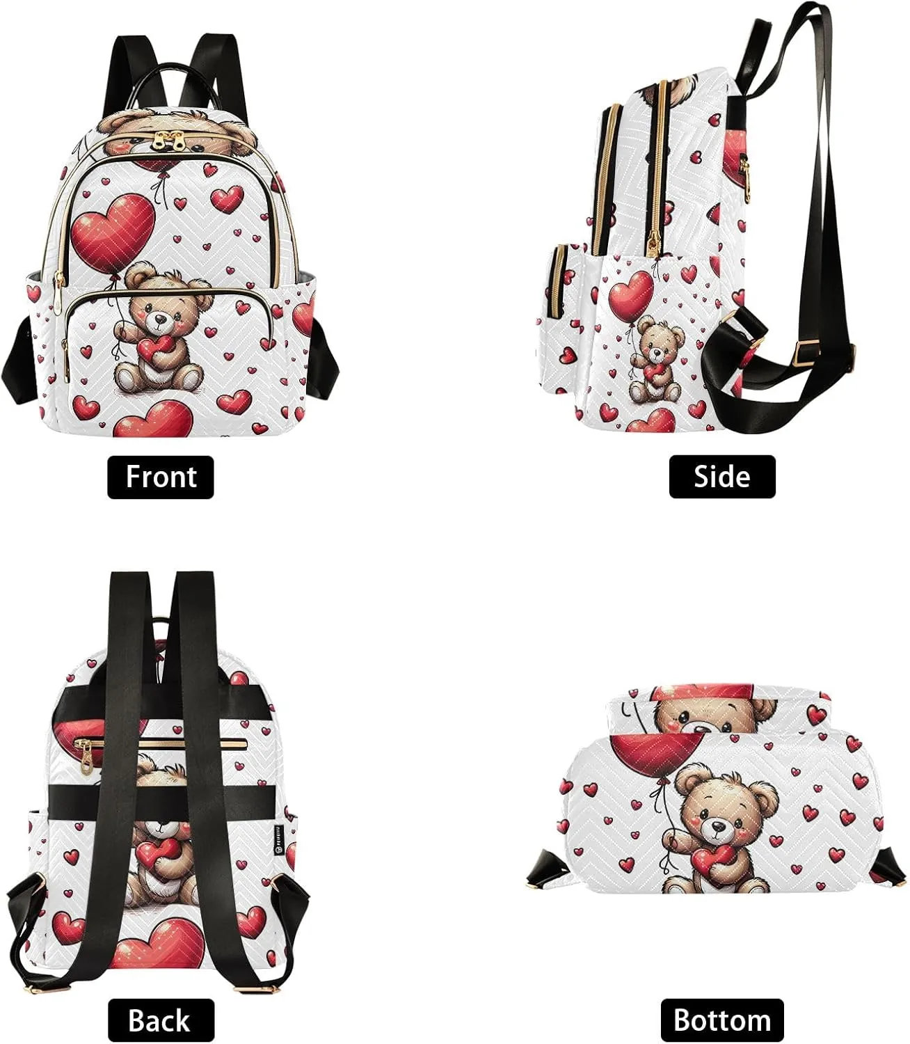 Mini Backpack Purse for Women, Love Teddy Bear Heart Balloon Travel Bag Casual Daypack Shoulder Bag