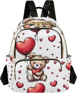 Mini Backpack Purse for Women, Love Teddy Bear Heart Balloon Travel Bag Casual Daypack Shoulder Bag