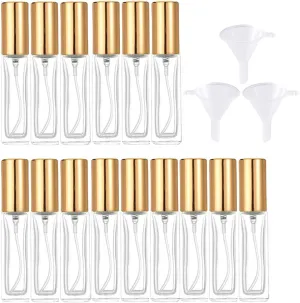 Mini Perfume Atomizer 10ml Refillable Glass Perfume Bottles Empty Spray Bottles for Travel Fine Mist Sprayer for Toiletries Sample Dispenser (15 Pcs Gold)