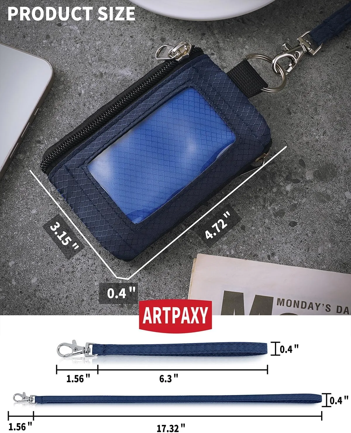Minimalist Wallet For Mens Womens, Keychain RFID Blocking Zipper Small Wallet with ID Window 2 Lanyards,Water Resistant Travel Cash Card Coin Case Boys Girls