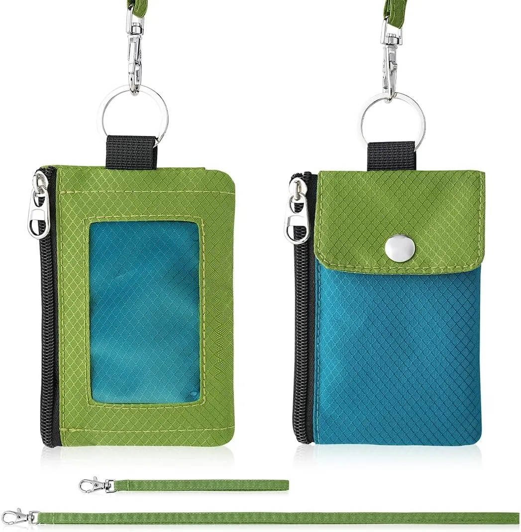 Minimalist Wallet For Mens Womens, Keychain RFID Blocking Zipper Small Wallet with ID Window 2 Lanyards,Water Resistant Travel Cash Card Coin Case Boys Girls