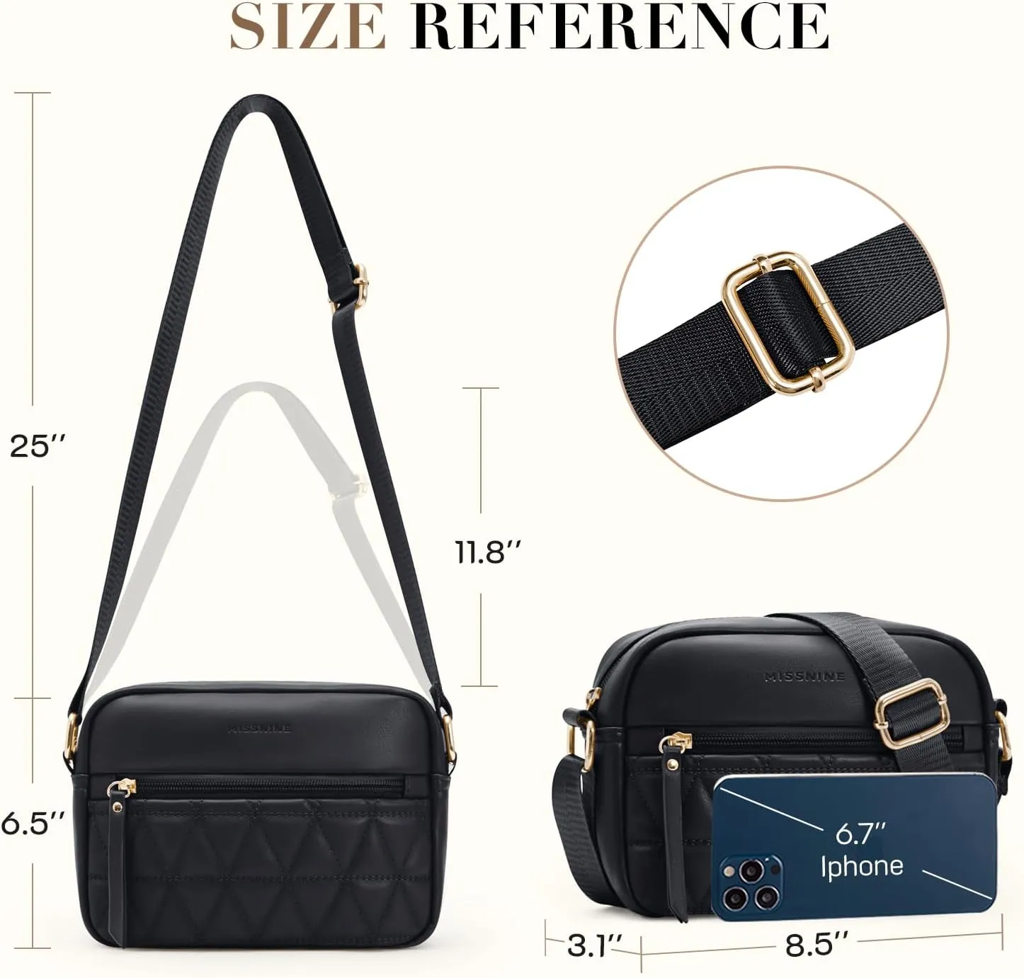Missnine Small Crossbody Purse Women Quilted Crossbody Bags Soft Leather Shoulder Handbags with Adjustable Strap