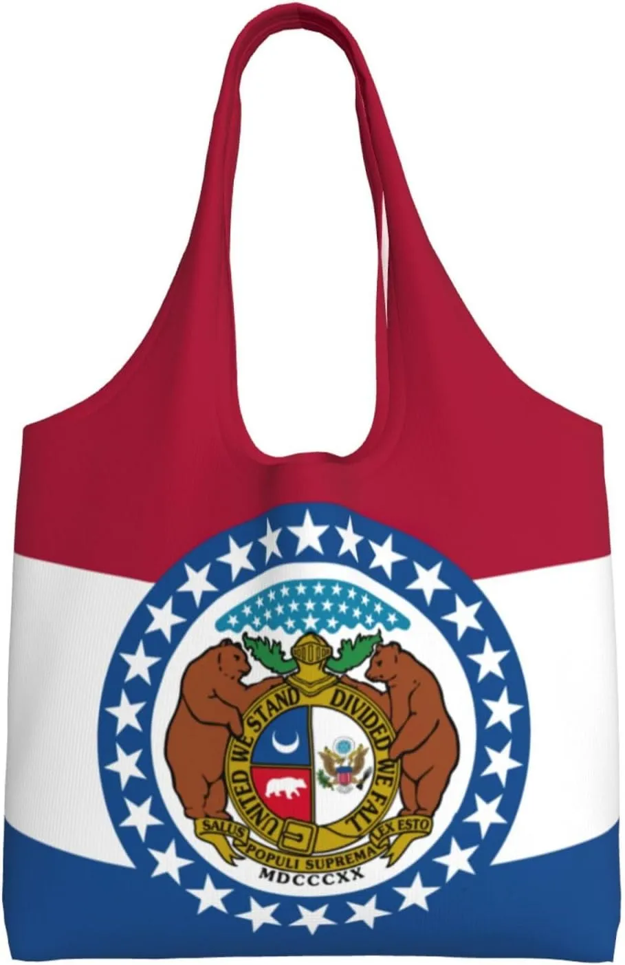 Missouri State Flag Print Stylish and Spacious Single Shoulder Commuting Canvas Tote Bag for Work Travel