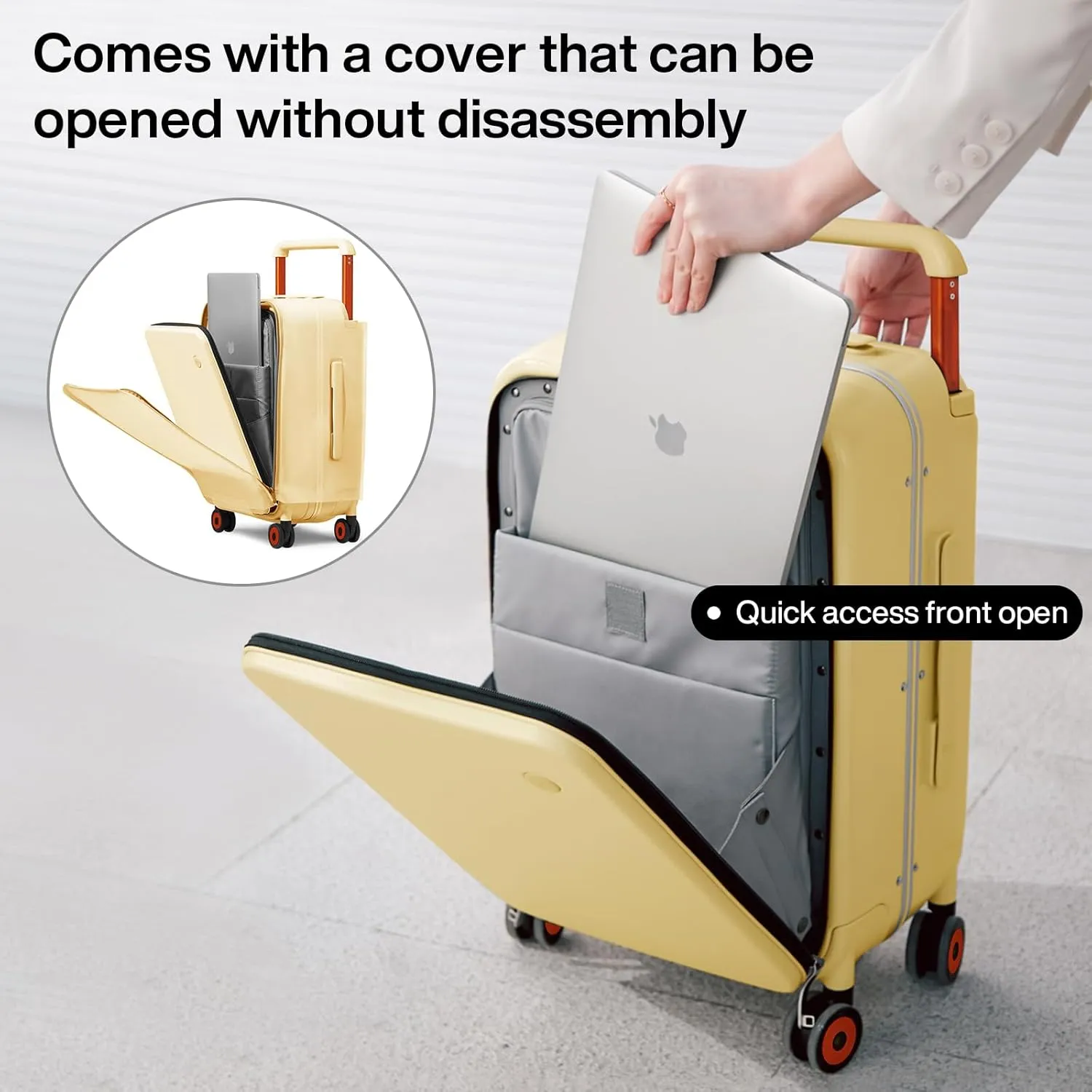 mixi Checked Luggage Wide Handle Luxury Design Rolling Travel Suitcase PC Hardside with Aluminum Frame Hollow Spinner Wheels, with Cover, 24 inch, Lark Yellow