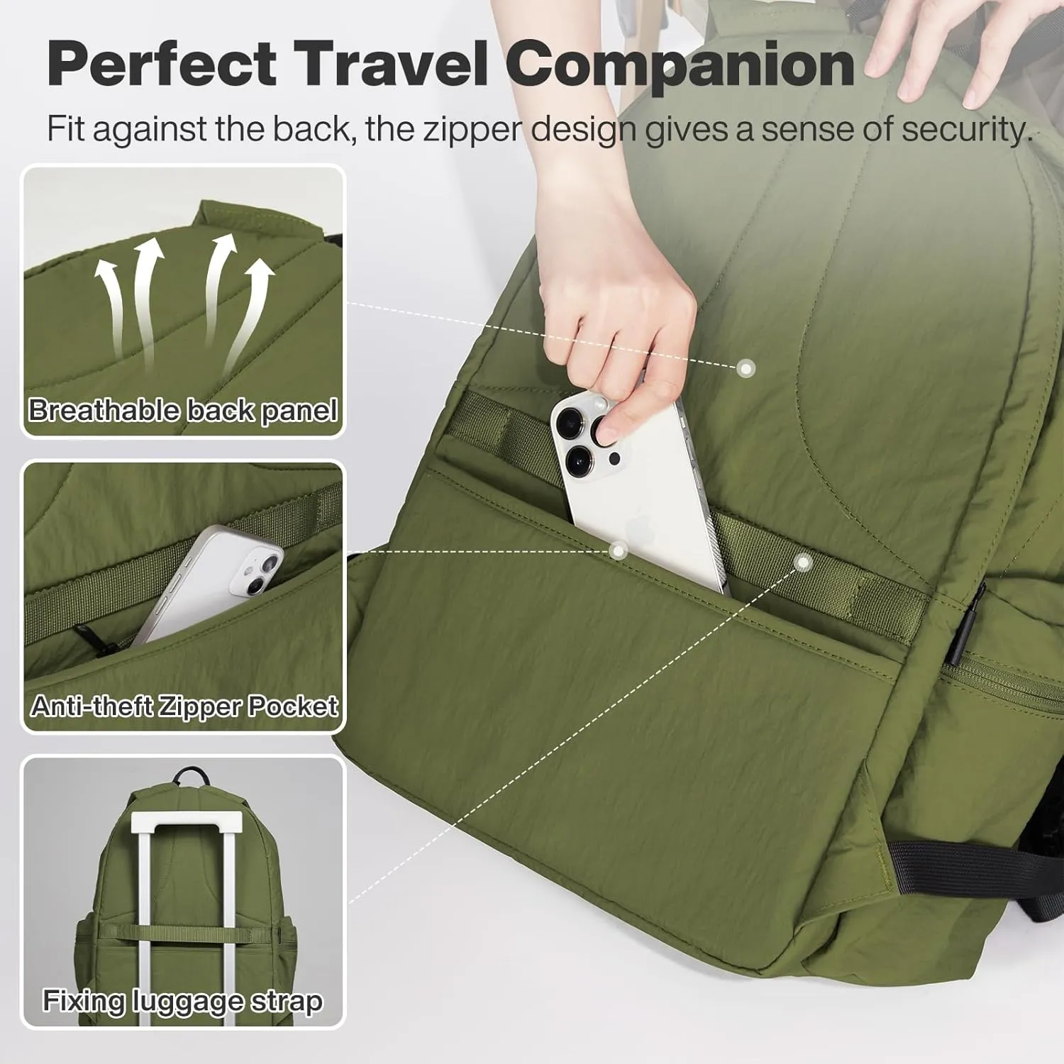 mixi Outdoor Lightweight Backpack Casual Carry On Laptop Backpack Travel Bookbag for Women Men, Water Resistant Durable Hiking Bag for Camping Weekender Sports College Work, 17 Inch, Jungle Green