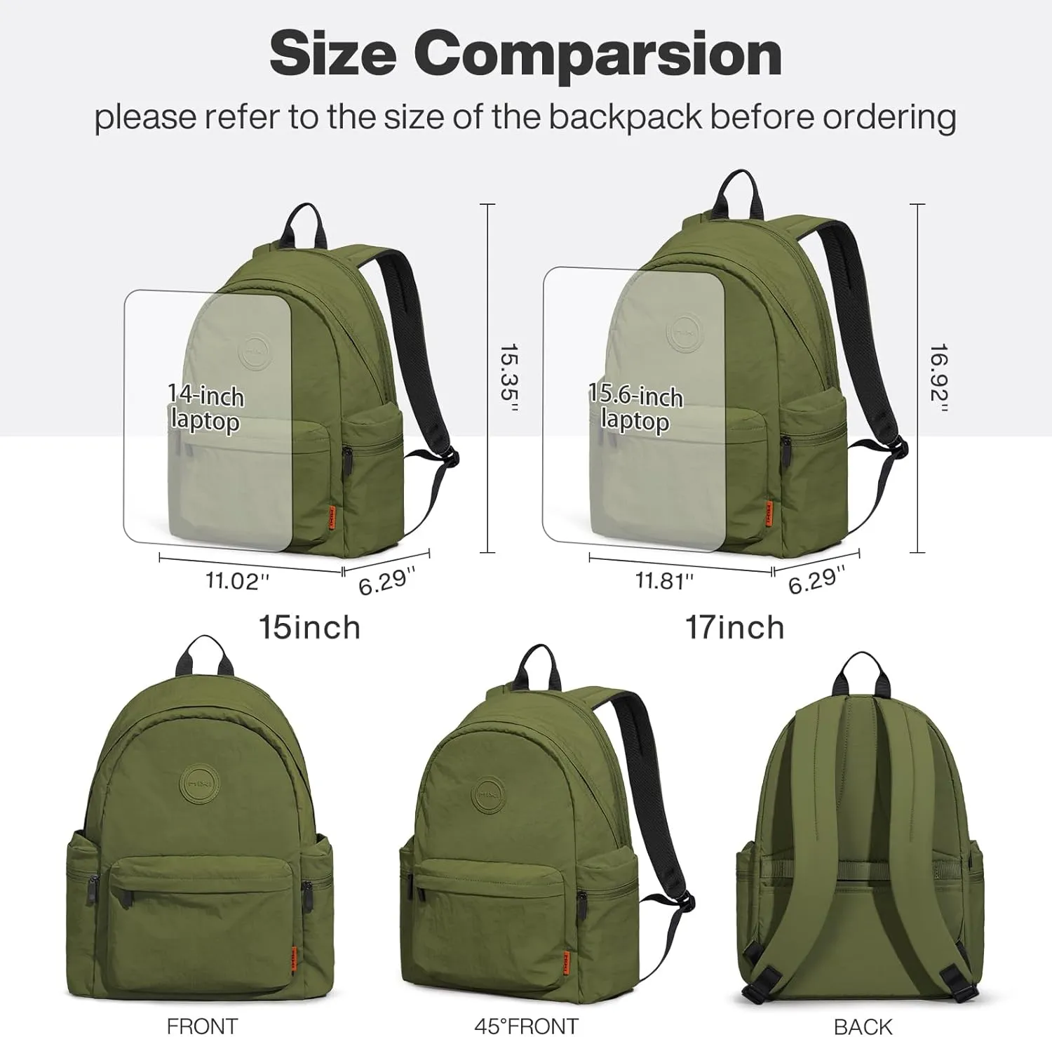 mixi Outdoor Lightweight Backpack Casual Carry On Laptop Backpack Travel Bookbag for Women Men, Water Resistant Durable Hiking Bag for Camping Weekender Sports College Work, 17 Inch, Jungle Green