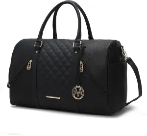 MKF Collection Travel Duffle Bag for Women, Quilted Vegan Leather Large Overnight Fashion Weekender Carry-on Handbags