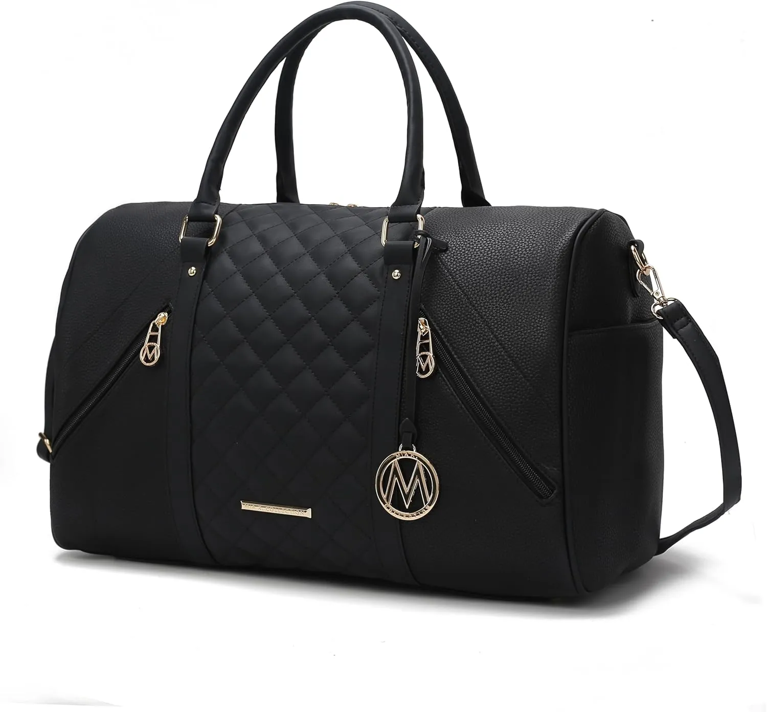MKF Collection Travel Duffle Bag for Women, Quilted Vegan Leather Large Overnight Fashion Weekender Carry-on Handbags