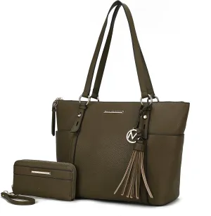 MKF Set Shoulder Bag for Women & Wristlet Wallet Purse: Top Handle Tote Satchel PU Leather Handbag Pocketbook