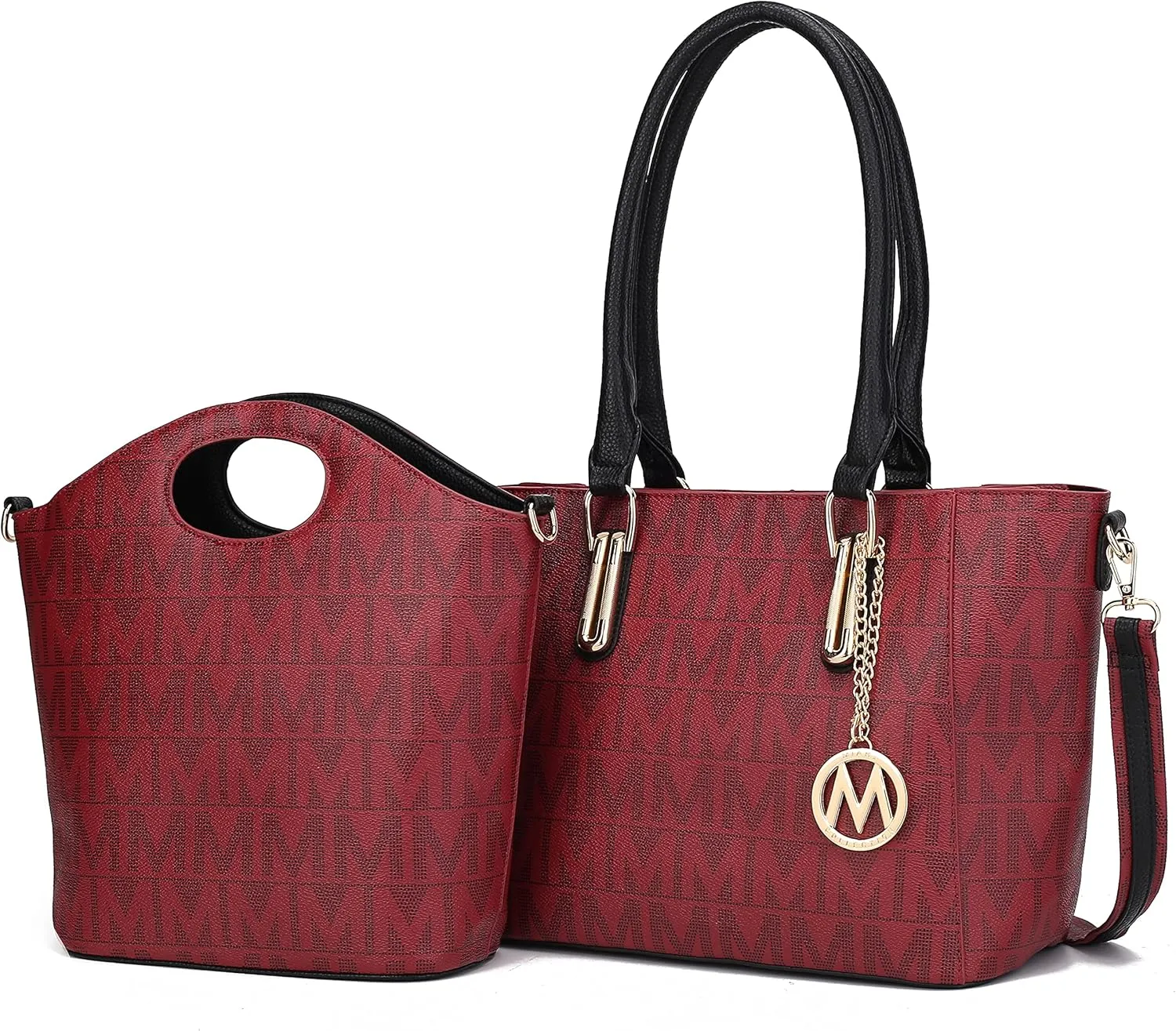 MKF Tote Shoulder Bag, Satchel Handbag for Women Set PU Leather Top Handle Purse, Gold-Tone Hardware