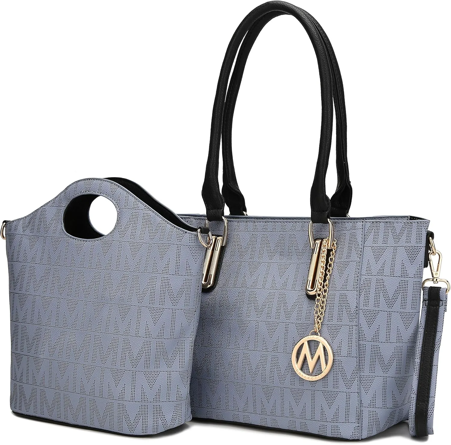 MKF Tote Shoulder Bag, Satchel Handbag for Women Set PU Leather Top Handle Purse, Gold-Tone Hardware