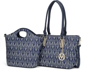 MKF Tote Shoulder Bag, Satchel Handbag for Women Set PU Leather Top Handle Purse, Gold-Tone Hardware