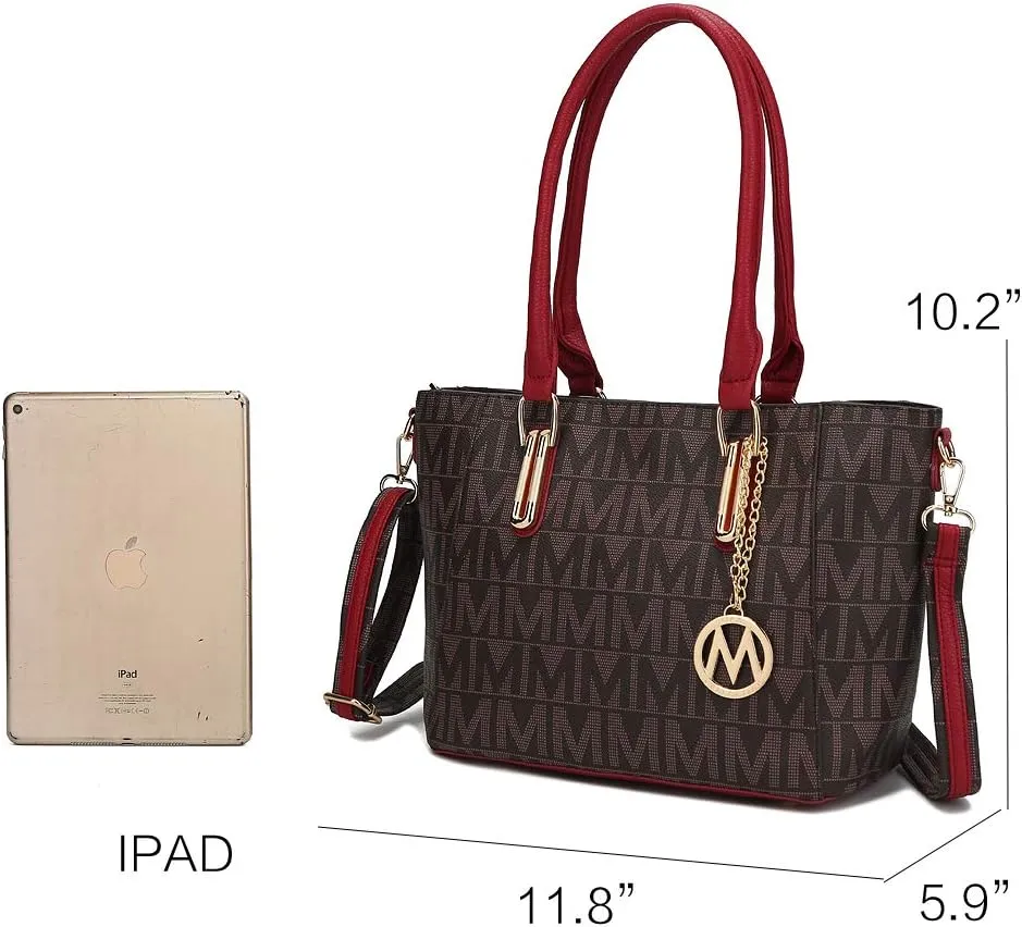 MKF Tote Shoulder Bag, Satchel Handbag for Women Set PU Leather Top Handle Purse, Gold-Tone Hardware