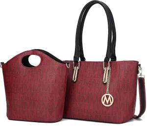 MKF Tote Shoulder Bag, Satchel Handbag for Women Set PU Leather Top Handle Purse, Gold-Tone Hardware