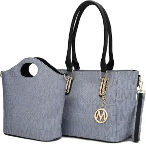 MKF Tote Shoulder Bag, Satchel Handbag for Women Set PU Leather Top Handle Purse, Gold-Tone Hardware
