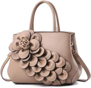 Mn&Sue Ladies Top Handle Satchel 3D Flower Women Elegant Handbags Pu Leather Crossbody Tote Purse