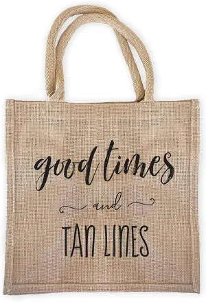 ModParty Good Times & Tan Lines Tote Bags | Pack of 6 | Bachelorette Party Favor Beach Bag | Bridesmaid Proposal Gifts | Summer Girls Trip Burlap Bag | Bridal Party Gift Bags